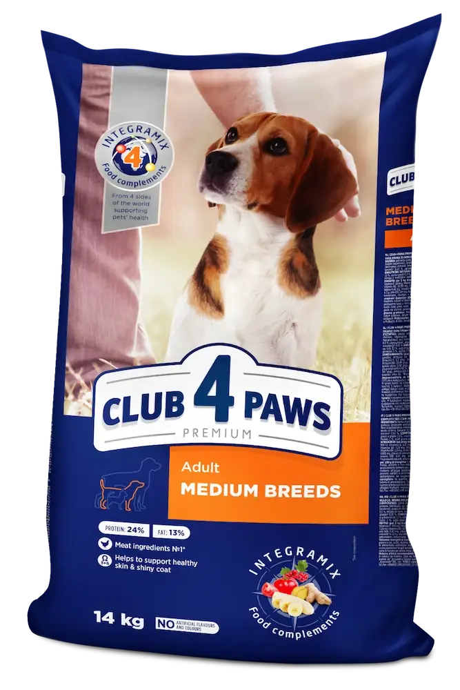

Сухой корм Club 4 Paws Adult Medium Breeds Сухой корм для взрослых собак средних пород 14 кг