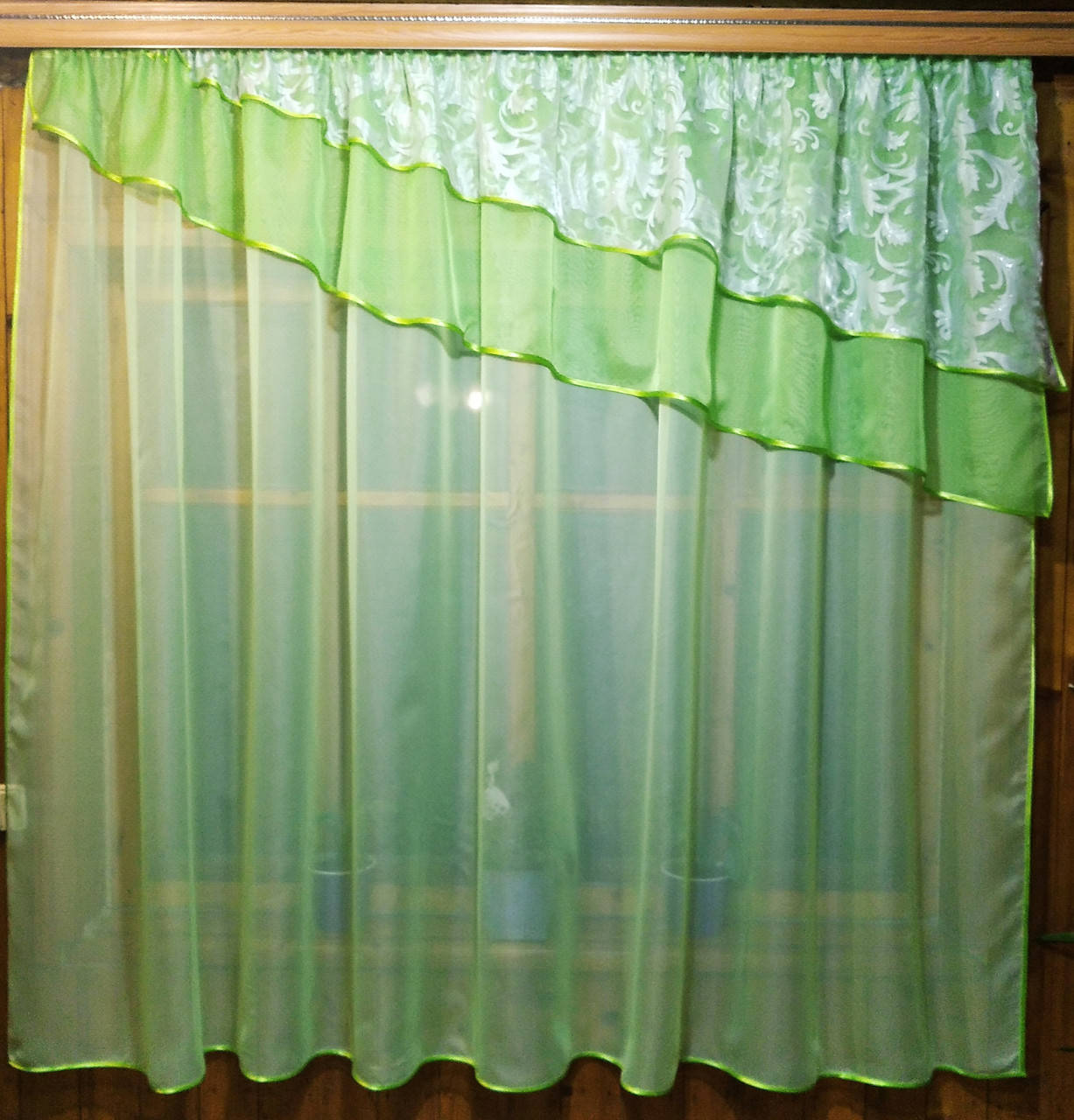 

Занавеска готовая короткая Алия яблочный вензель, Зелёный