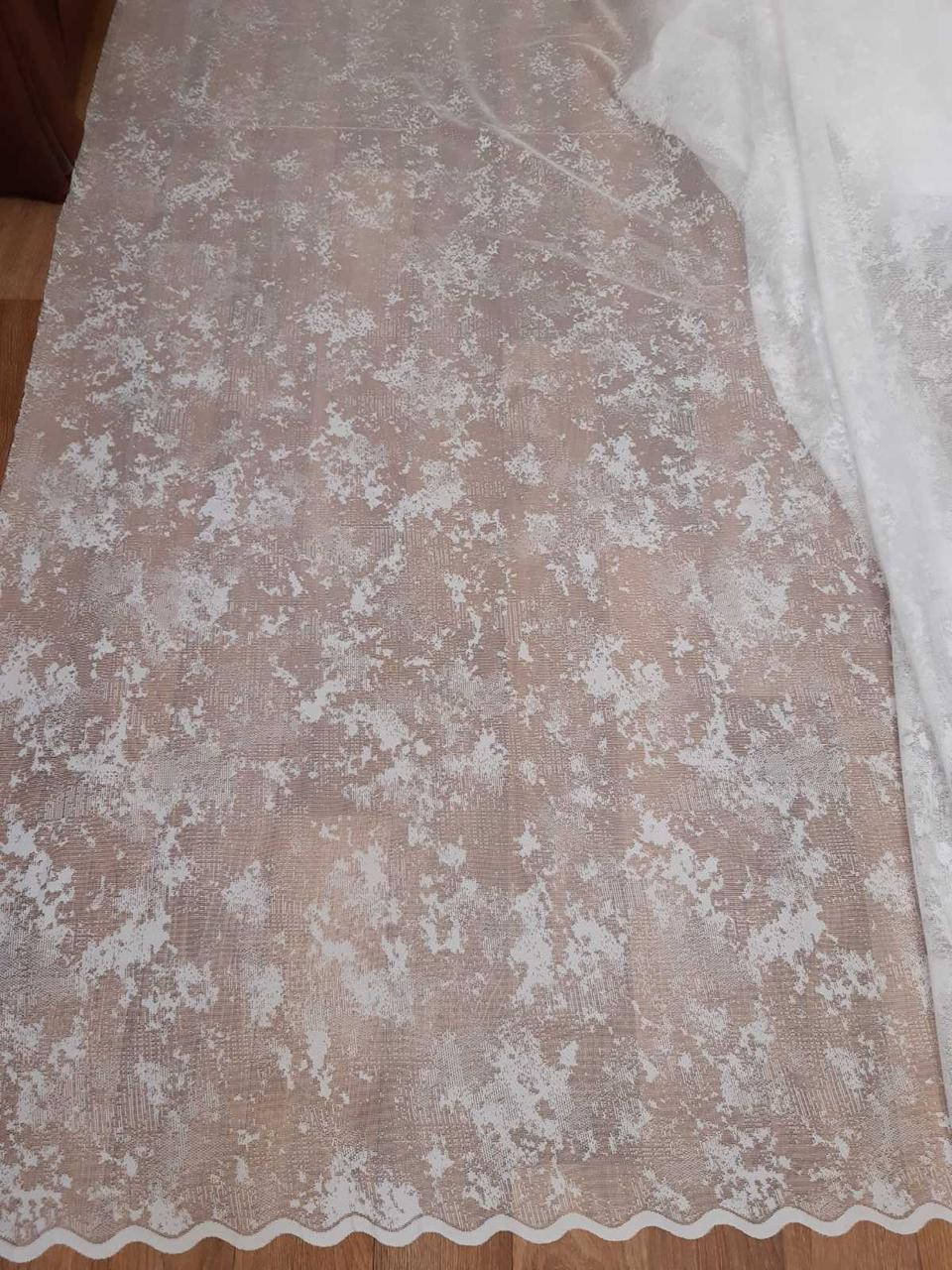 

Тюль мрамор белый жаккард в зал, в кухню, Молочный