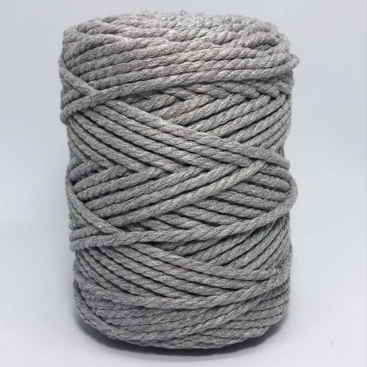 

Шнур хлопковый Макраме 5,5мм трёхпрядный, Светло-серый
