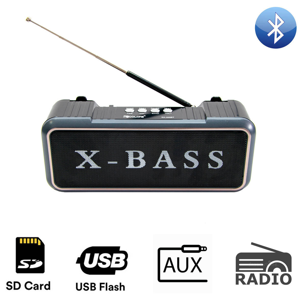 

Портативна колонка Bluetooth Golon RX-200BT Сірий, ФМ радіоприймач з флешкою