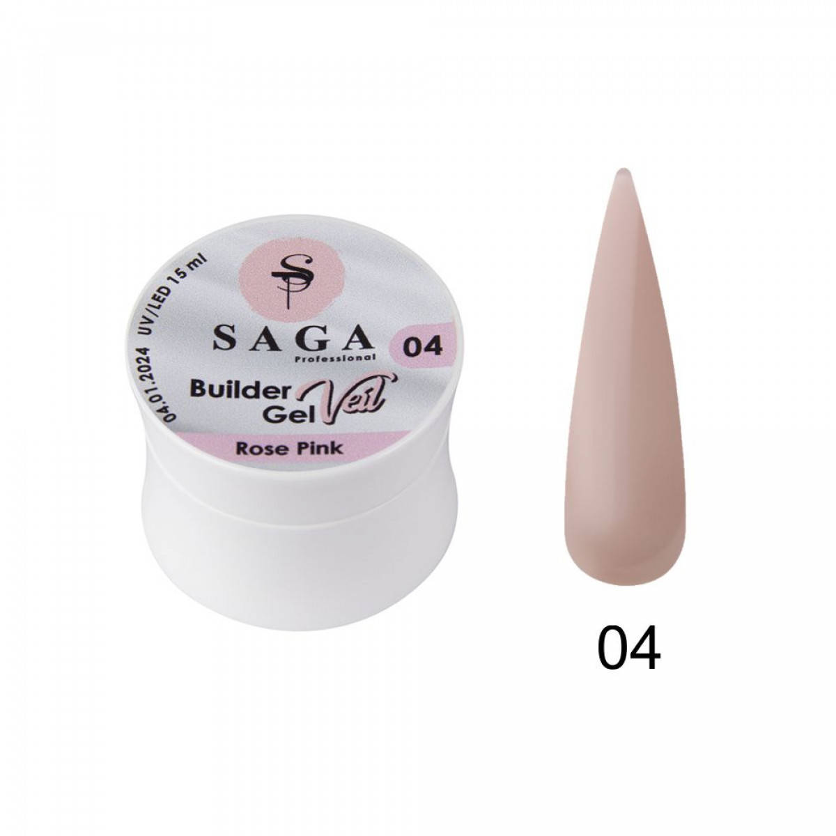 

Гель моделирующий Saga Professional Builder Gel Veil №04 Rose Pink, 15 мл, Розовый