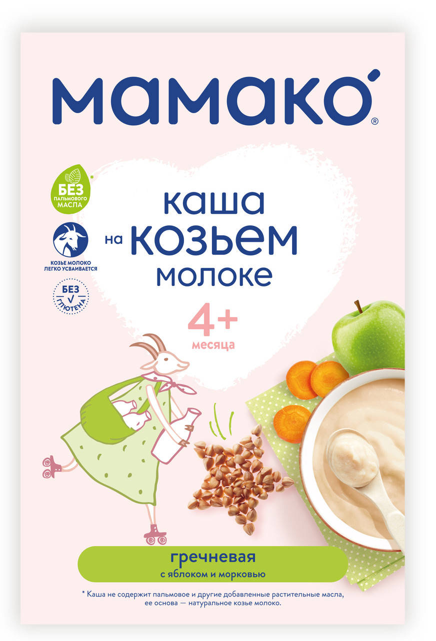 

Каша молочная гречневая с яблоком и морковью на козьем молоке Мамако, 200г