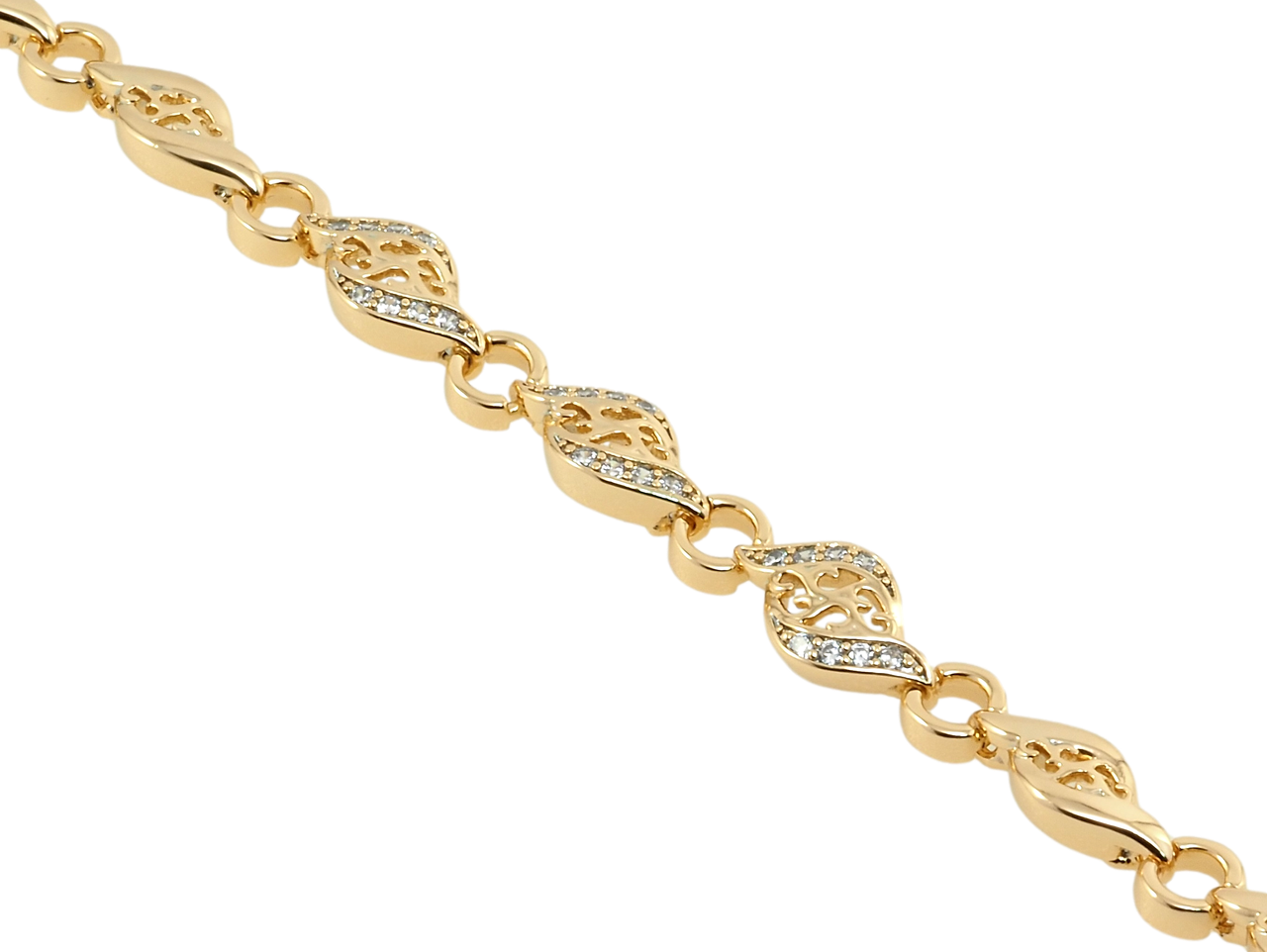 

Браслет Xuping Позолота 18K "Резные лепестки с цирконием" длина с доп.замком 17,18.5см х 6-8мм