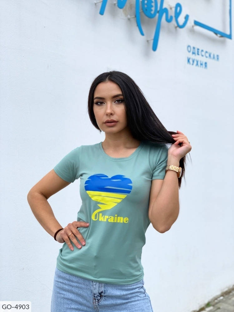 

Футболка женская патриотическая с украинской символикой патриотическим рисунком принтом размеры 42-48 арт 8005