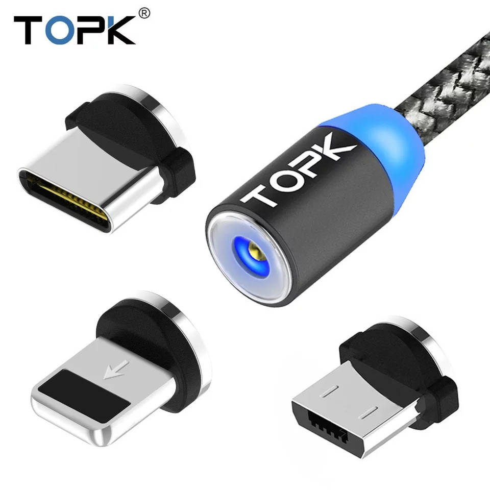 

Магнитный кабель с поддержкой быстрой зарядки Topk LED Magnetic 1m, Синий