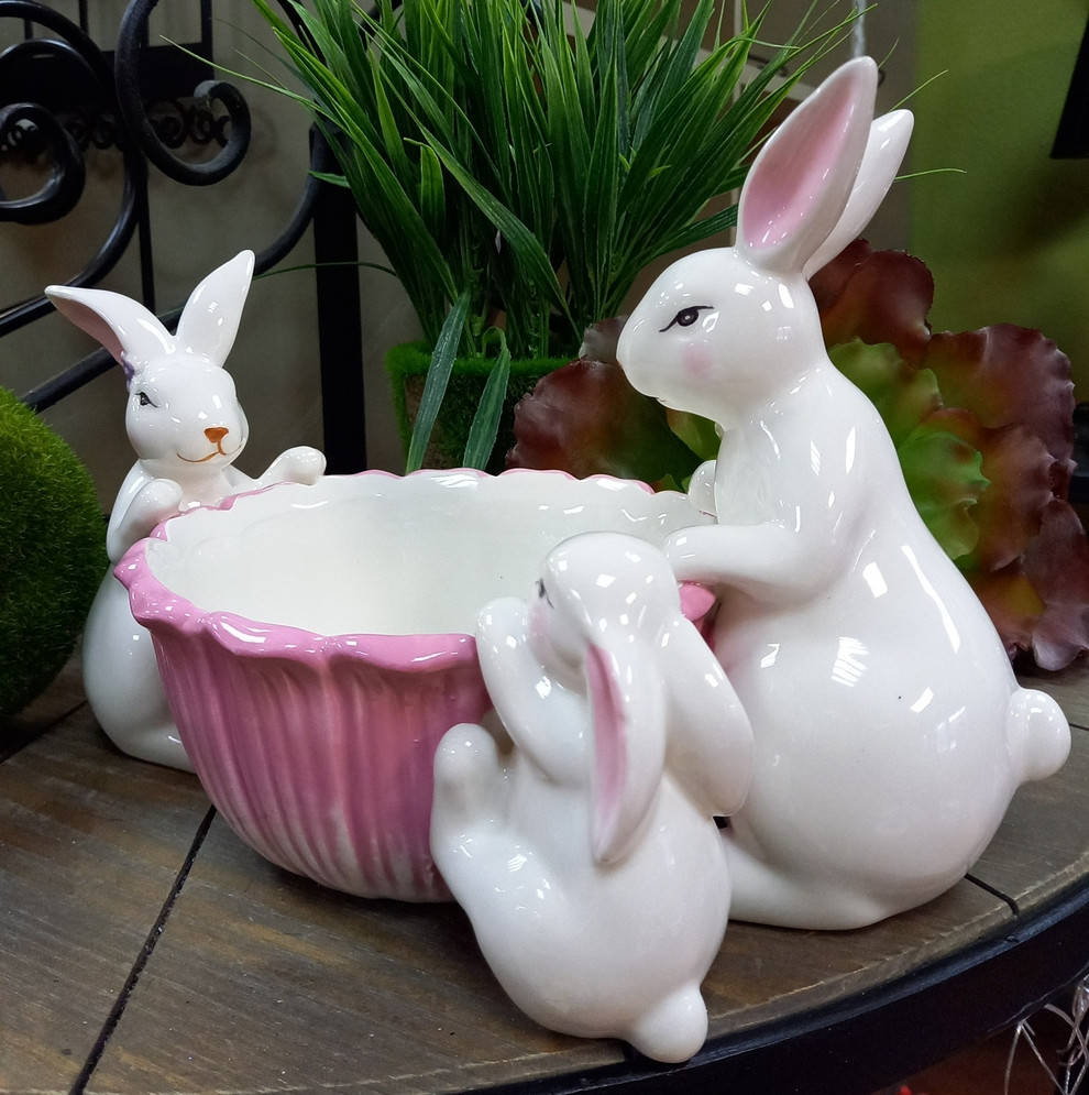 

Пиала-конфетница из керамики Цветочные Кролики, 27см