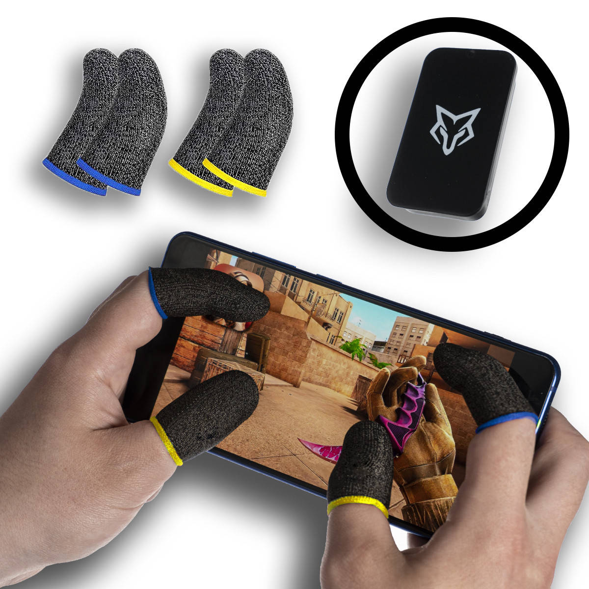 

2 пары игровые напальчники с нейлоном + бокс для телефона смартфона планшета pubg mobile standoff 2 пабг пубг