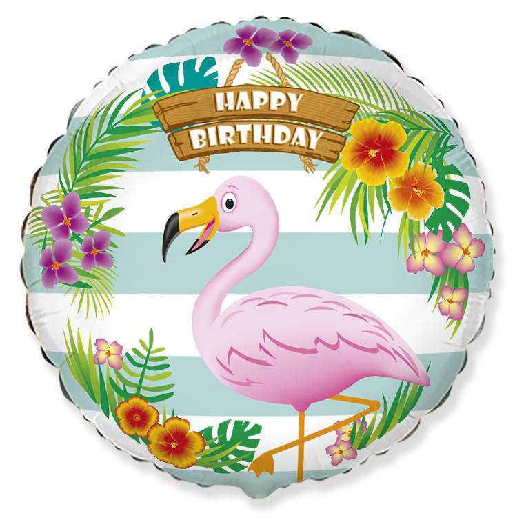 

Коло фольговане 18" Happy Birthday фламінго, Разные цвета