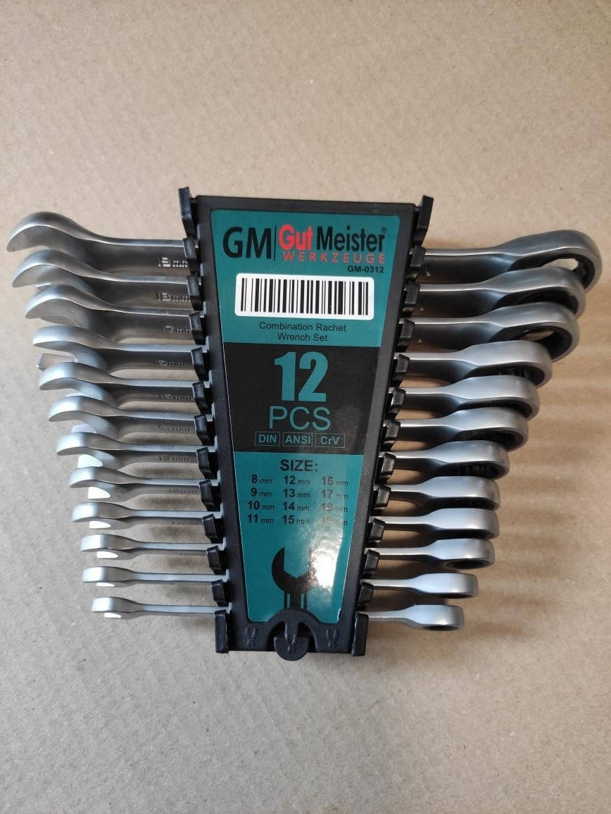 

Набор ключей с трещоткой Gut Meister 8-19мм 12шт GM-0312 Гарантия. Премиум линейка от Mannesmann (Германия)