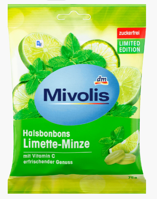 

Леденцы без сахара Mivolis Limette-Minze, 75 гр.(18шт) Германия 4058172574955