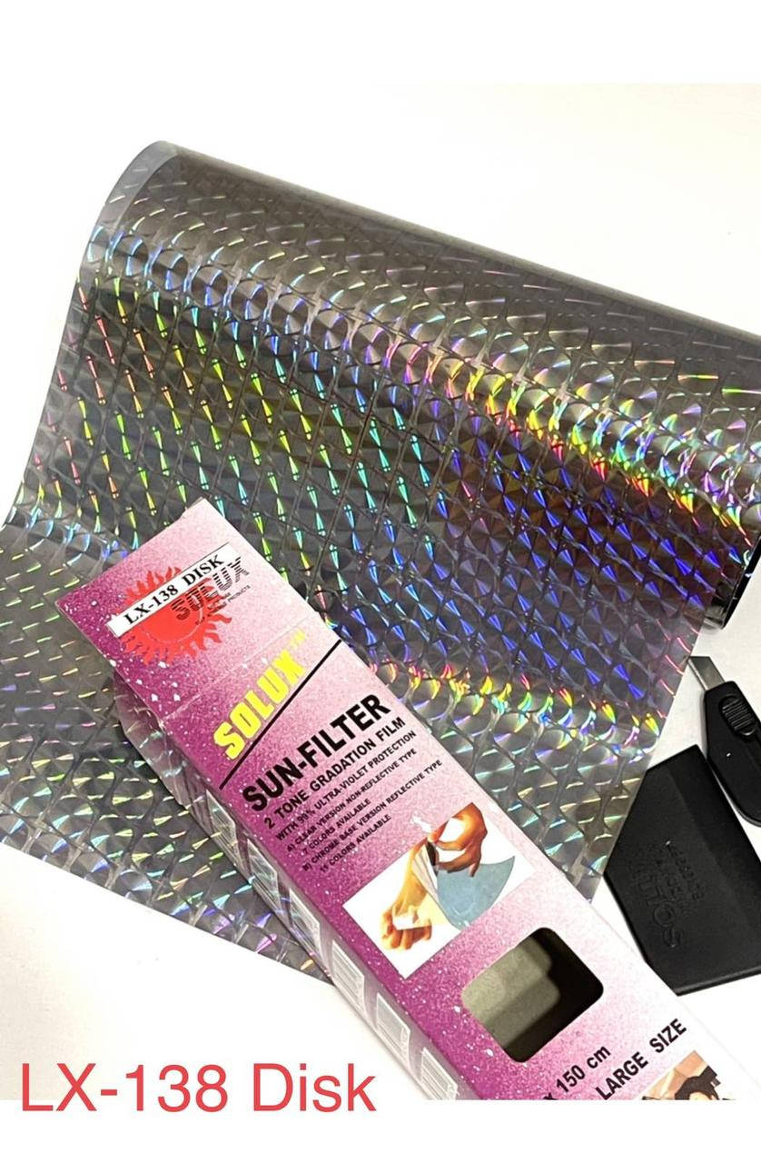 

Тонировочная пленка лазерная на лобовое стекло LX-138 Disk 20cmх1,5m, голограмма полоса без перехода., Разные цвета