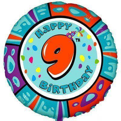 

Фольгированный шар с рисунком Flexmetal Круг 18" Happy Bithday цифра 9