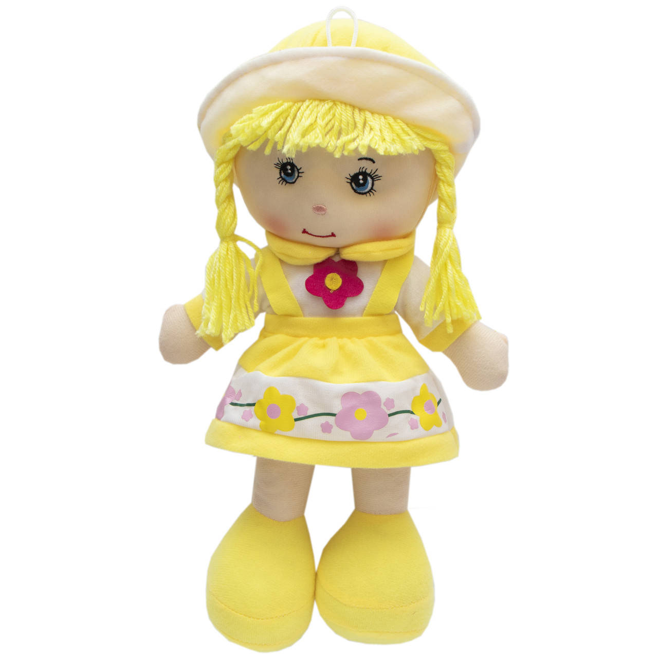 

Мягкая игрушка кукла с вышитым лицом, 36 см, желтое платье (860784)