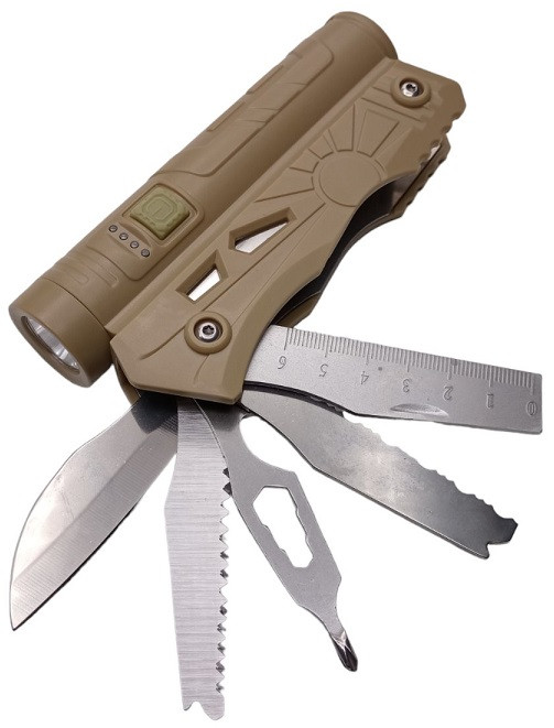 Ліхтар ручний-мультитул X-Balog BL-LF-800 XPE 1x18650 Type-C 6в1 Brown (7_00894), фото 1