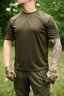 Футболка тактична, кулмакс олива, підсилені плечі для лямок, 2 кишені