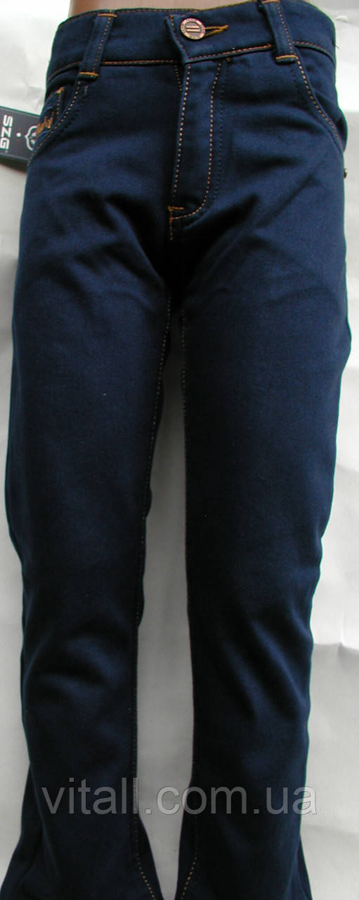Стильные утеплённые котоновые брюки от 5 до 8 лет синего цвета - фото 1 - id-p423277244