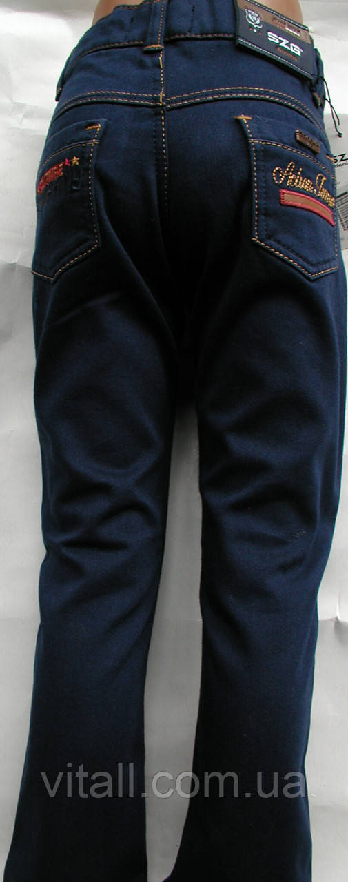 Стильные утеплённые котоновые брюки от 5 до 8 лет синего цвета - фото 2 - id-p423277244