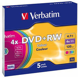 Диск DVD Verbatim 4.7Gb 4x SlimCase 5шт Color 43297 smart