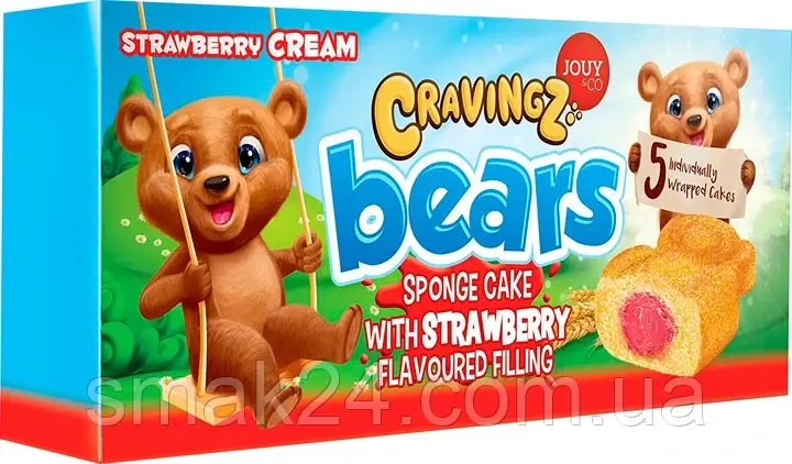 Бісквіт Ведмедик з полуничною начинкою Cravingz Bears 200 г (5 шт. х 40 г) JOUY&Co Туреччина