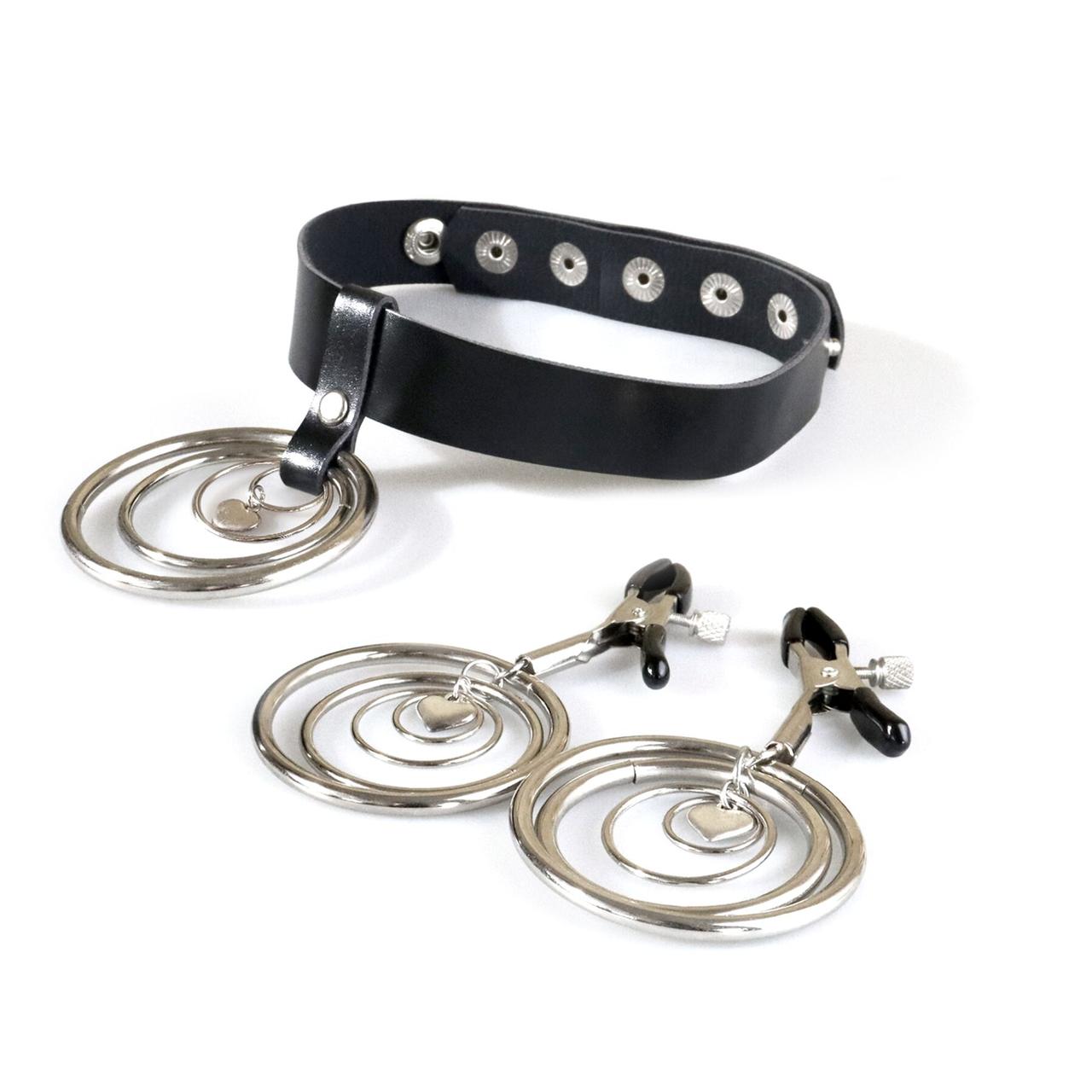 Набір чокер + затискачі Art of Sex — Choker and Nipple clamps Triada, колір чорний, фото 1