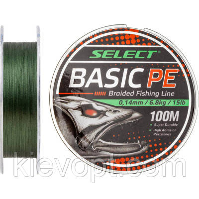 Шнур Select Basic PE 100m Dark Green 0.22mm 30lb/13.6kg (1870.27.66)- (Мрія), фото 1