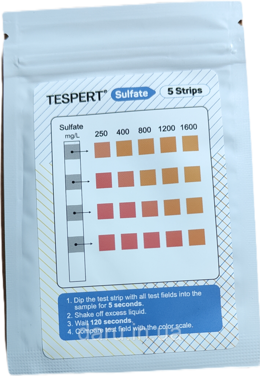 Тест-смужки для води Tespert: сульфати 5 шт./пач. Англія, фото 1