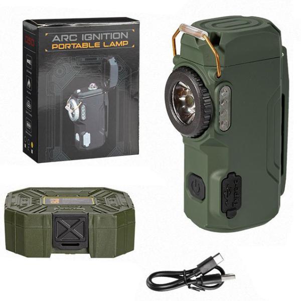 Ліхтар MULTIFUNCTIONAL D50-COB green Li-Ion акумулятор. індикація заряду запальничка ЗУ Type-C Box