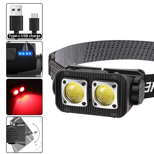 Ліхтар налобний K372-2COB(white+red) Motion Sensor Li-Ion акумулятор. індикація заряду ЗУ Type-C Box