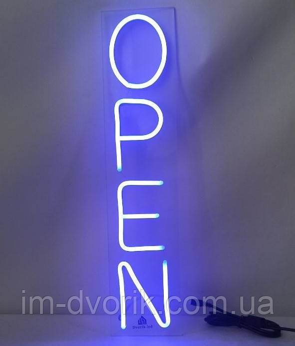 Неонова вивіска "Open" синя 450х100 мм з пультом, фото 1