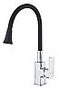 Змішувач для кухні латунний з чорним гнучким гусаком GLux Milano GLM-0203LA-B01 Чорний-Хром, фото 2