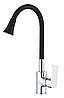 Змішувач для кухні латунний з гнучким гусаком та аератором на 2 режими GLux BONN GLB-0203SA-B01 Чорний-Хром, фото 3