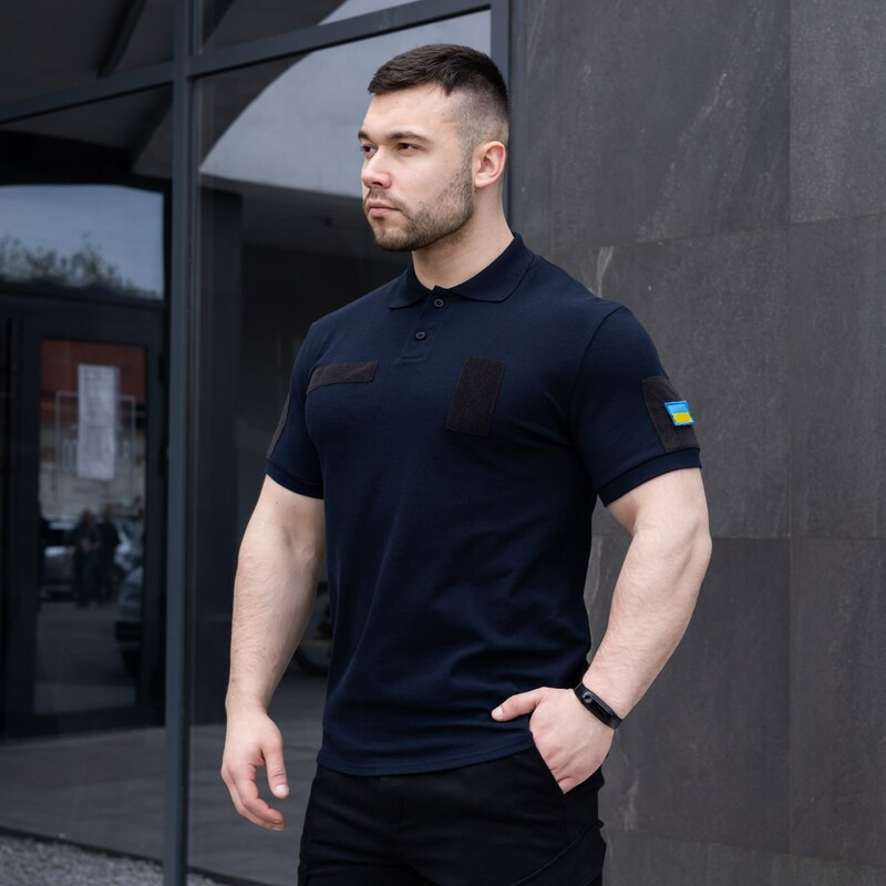 Темно-синє військове поло Pobedov Loft Batal з бавовни