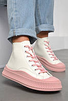 Кеди жіночі високі біло-рожевого кольору на шнурівці 183134M
