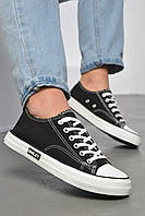 Кеди жіночі чорного кольору на шнурівці текстиль 183282M