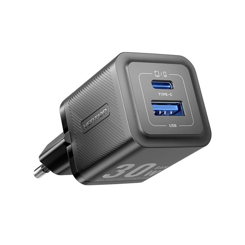 Адаптер мережевий 1 USB 1Type-C Vention (C+A) GaN III PD 30W QC 3.0 3 A Black (FEQB0-EU)