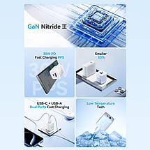 Адаптер мережевий 1 USB 1Type-C Vention (C+A) GaN III PD 30W QC 3.0 3 A Black (FEQB0-EU), фото 4