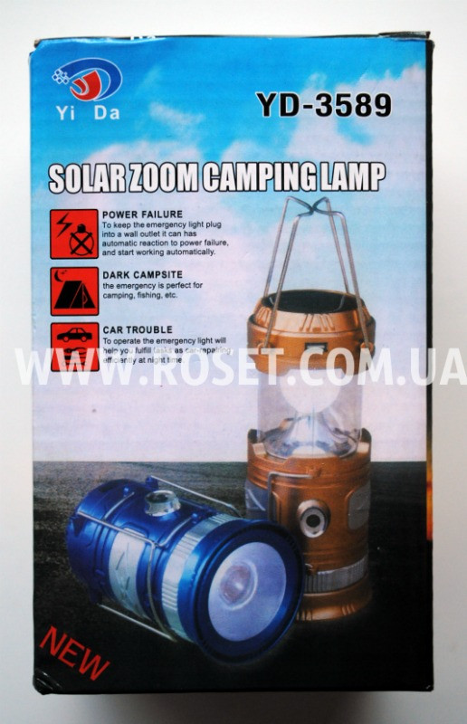 Туристический фонарь лампа с солнечной панелью и USB - Solar Zoom Camping Lamp YD-3588 (чорный) - фото 2 - id-p423395480