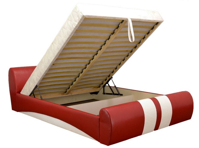 Кровать двуспальная Драйв 140х200 с пружинным механизмом и матрасом ламели, ткань Бум-16 (Вид)