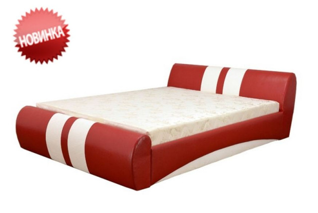 Кровать двуспальная Драйв 160х200 с пружинным механизмом и матрасом Ламели, ткань кожзам Бум 16