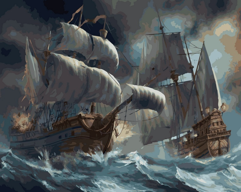 Картины по номерам 40х50 см. Babylon Сражение кораблей во время шторма (VP-257) - фото 1 - id-p49895661