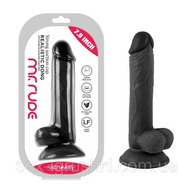 Фаллоимитатор на присоске Realistic Dong Black Mr. Rude 7.9, Черный