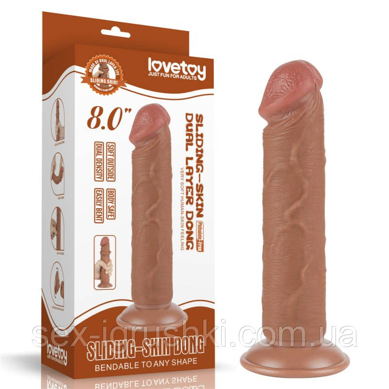 Фаллоимитатор на присоске Sliding Skin Dual Layer Dong Brown 8.0, Коричневий