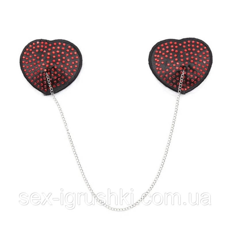 Стикини на соски з паєтками на цепочці Nipple Paties Red