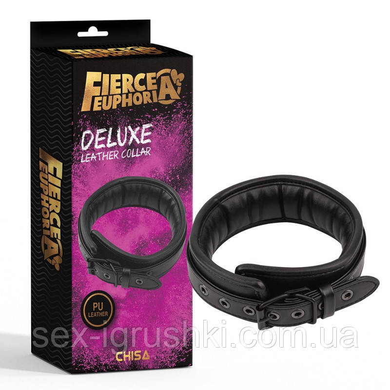 Розкішний шкіряний нашийник Black Fierce Euphoria, Черный