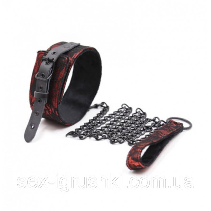 Нашийник із повідцем натуральна шкіра Red Bondage Neck Collar