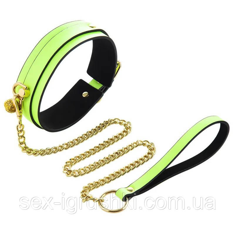 Нашийник з повідцем Glow in the Dark Leather Green Collar, Салатовый