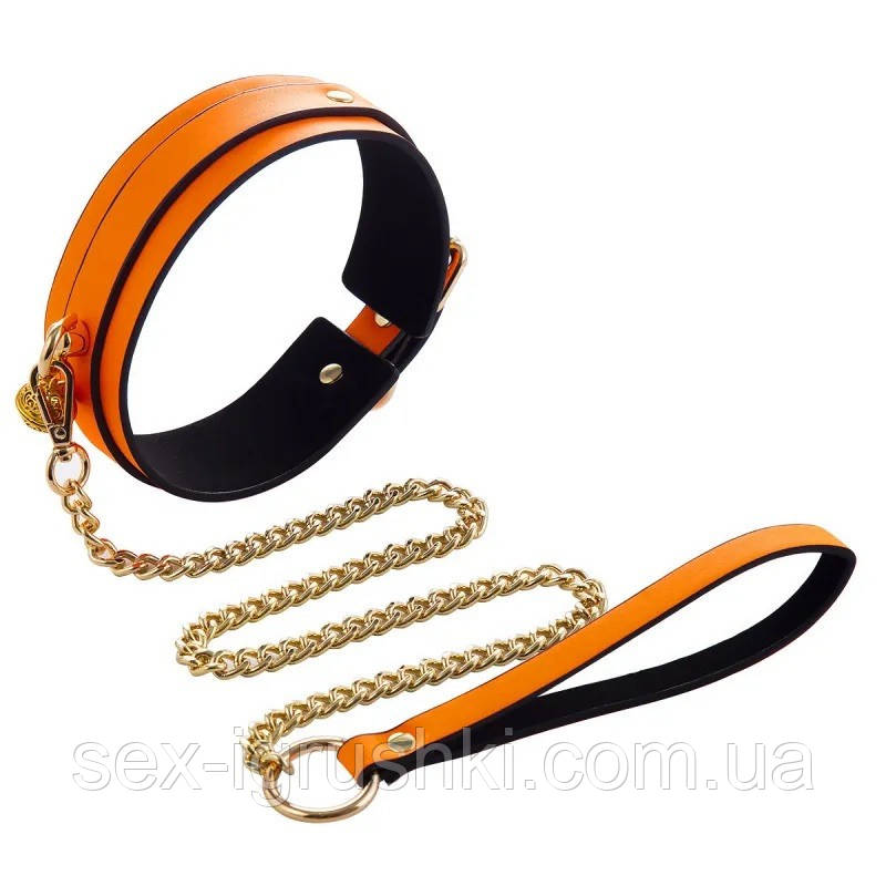 Нашийник з повідцем Glow in the Dark Leather Orange Collar, Оранжевый