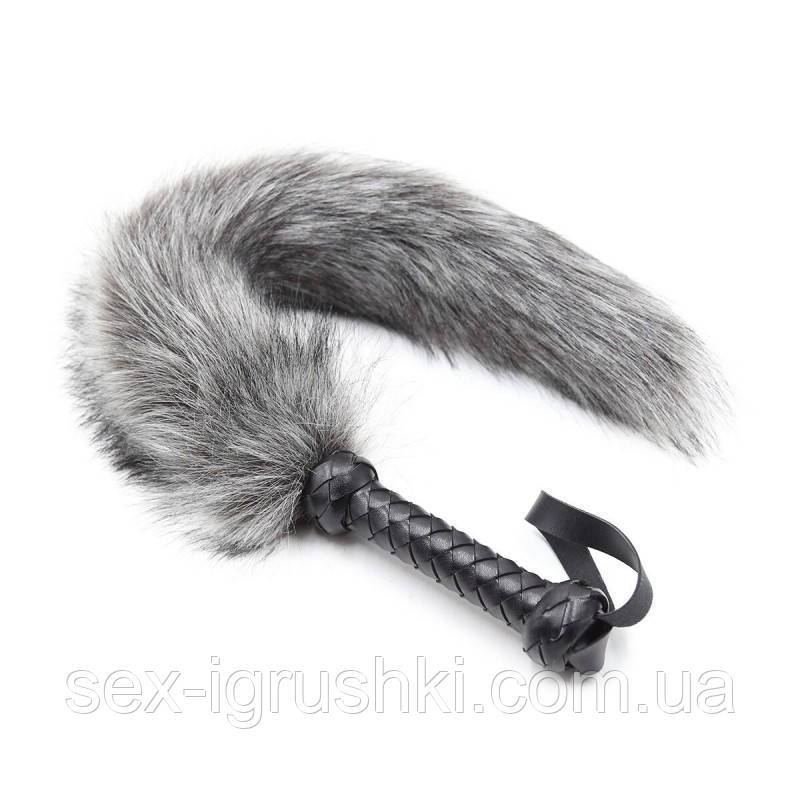 Сірий хутряний хвіст лисиці з рукояткою Fox Tail Whips, серый