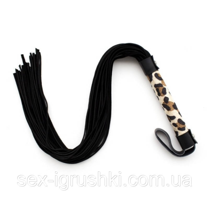 Флогер бдсм чорного кольору з тигровою ручкою Handmade Leather Whip Props